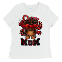 White cheer mom afro messy bun Ladies Tee - texasbilliewilder