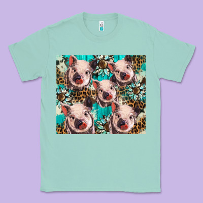 Western Cowhide Sunflower Baby Pig Classic Tee Designed By Barkaloodesign