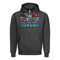 Charcoal Heather this teacher wears her her on her sleeve Zipper Hoodie - NancyCooperArtShop