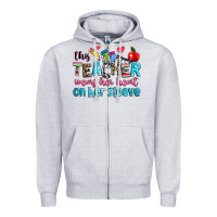 Heather Grey this teacher wears her her on her sleeve Zipper Hoodie - NancyCooperArtShop