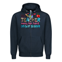 Navy this teacher wears her her on her sleeve Zipper Hoodie - NancyCooperArtShop