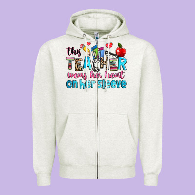 This Teacher Wears Her Her On Her Sleeve Zipper Hoodie Designed By Nancycooperartshop