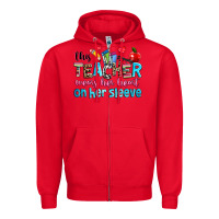 Red this teacher wears her her on her sleeve Zipper Hoodie - NancyCooperArtShop