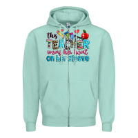 Seafoam this teacher wears her her on her sleeve Zipper Hoodie - NancyCooperArtShop