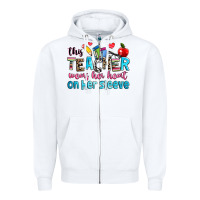 White this teacher wears her her on her sleeve Zipper Hoodie - NancyCooperArtShop
