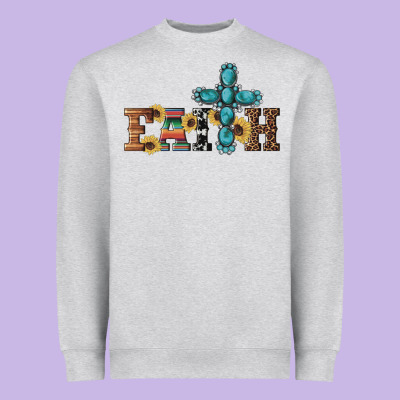 Western Gemstone Cross Faith Heavyweight Sweatshirt Designed By Artiststas