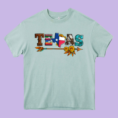 Texas With Arrow And Sunflowers Heavy Core Tee Designed By Artiststas