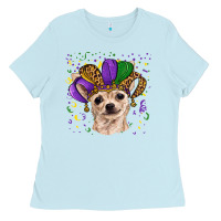 Baby Blue mardi gras hat chihuahua Ladies Tee - RanaPortraitStore