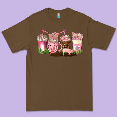 Pig Coffee Cups Premium Tee Designed By Adodesignshop