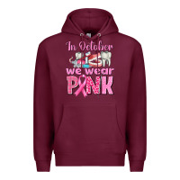 Burgundy in october we wear pink breast cancer awareness Premium Hoodie - texasbilliewilder