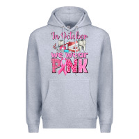 Heather Grey in october we wear pink breast cancer awareness Premium Hoodie - texasbilliewilder
