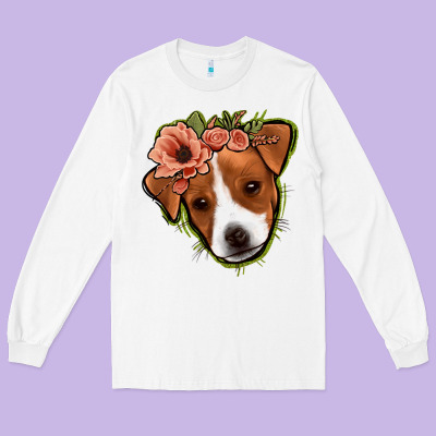 Jack Russel Floral Long Sleeve Tee Designed By Jasminsmagicworld