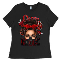 Black cheer mom messy bun Ladies Tee - texasbilliewilder