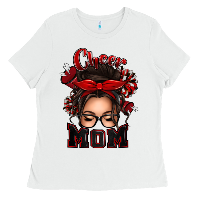 Cheer Mom Messy Bun Ladies Tee by texasbilliewilder | Teevron