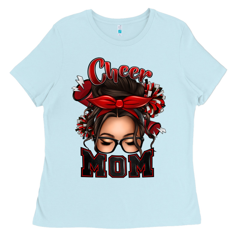 Cheer Mom Messy Bun Ladies Tee by texasbilliewilder | Teevron