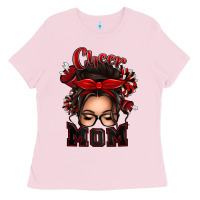 Bubblegum Pink cheer mom messy bun Ladies Tee - texasbilliewilder