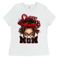 White cheer mom messy bun Ladies Tee - texasbilliewilder