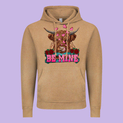 Be Mine Highland Cow Vintage Hoodie Designed By Ranaportraitstore