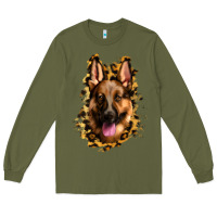 Army Green german shepherd leopard background Long Sleeve Tee - Jasminsmagicworld