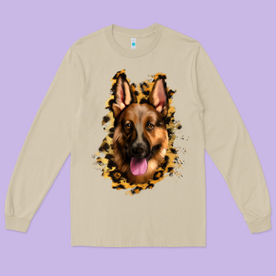 German Shepherd Leopard Background Long Sleeve Tee Designed By Jasminsmagicworld