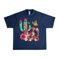 Navy cactus peace sign flowers and butterflys Urban Heavy Tee - Artiststas