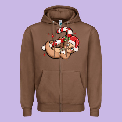 Cute Christmas Sloth Zipper Hoodie Designed By Maliassmallbusiness