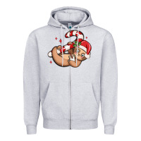 Heather Grey cute christmas sloth Zipper Hoodie - MaliasSmallBusiness