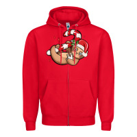 Red cute christmas sloth Zipper Hoodie - MaliasSmallBusiness