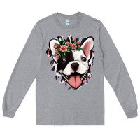 Heather Grey french bulldog floral Long Sleeve Tee - Jasminsmagicworld