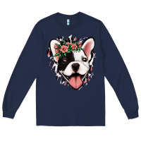 Navy french bulldog floral Long Sleeve Tee - Jasminsmagicworld