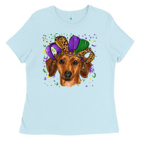Baby Blue mardi gras hat dachshund Ladies Tee - RanaPortraitStore