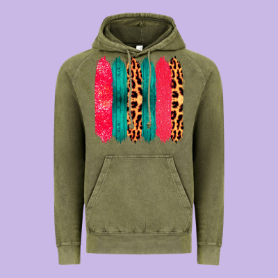 Colored Leopard And Wood Patterned Western Brush Strokes Vintage Hoodie Designed By Bettercallsaul