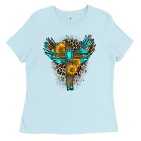 Baby Blue gemstone cross Ladies Tee - Zillion Design Studio
