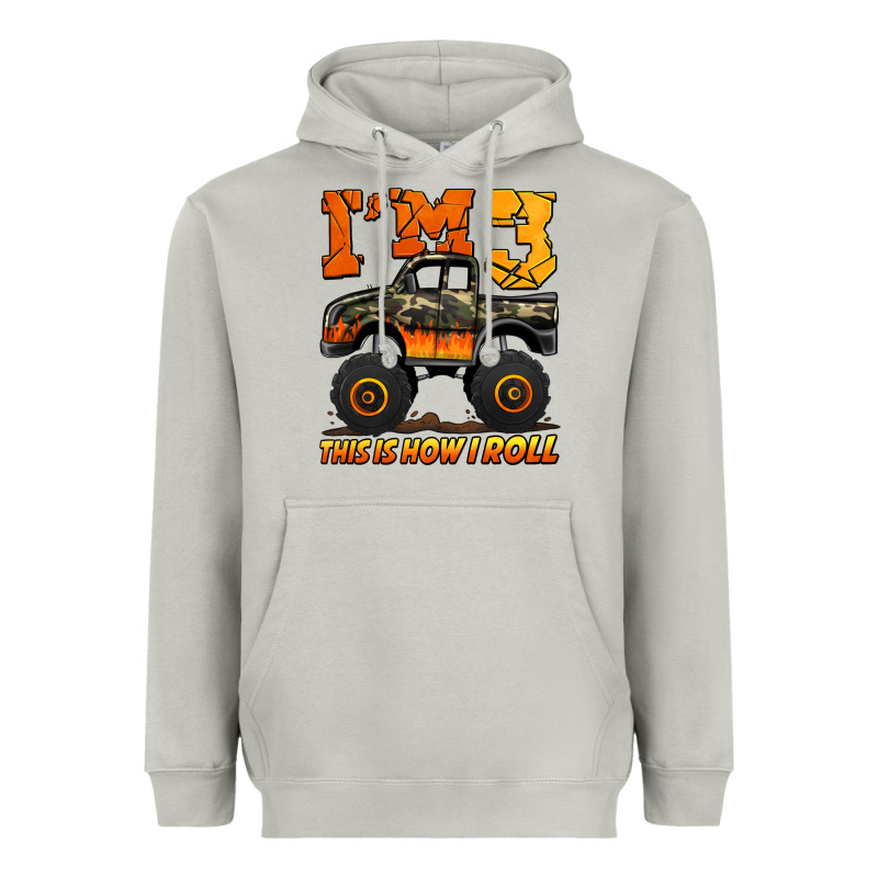 I'm Three This Is How I Roll Monster Truck Birthday Heavyweight Hoodie by Jasminsmagicworld | Teevron