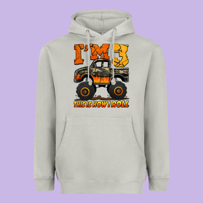 I'm Three This Is How I Roll Monster Truck Birthday Heavyweight Hoodie Designed By Jasminsmagicworld