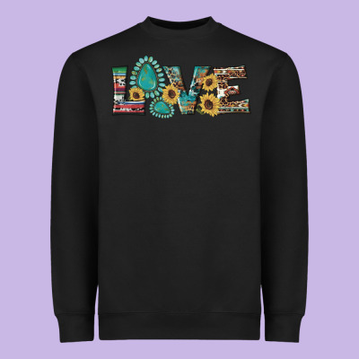 Western Gemstone Sunflowers Serape Leopard Turquoise Love Heavyweight Sweatshirt Designed By Artiststas