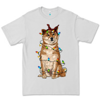 Dove Grey christmas lights shiba inu Premium Tee - RanaPortraitStore