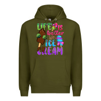 Army Green Life is better with ice cream Premium Hoodie - NancyCooperArtShop