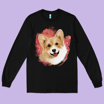 Corgi Peach Watercolor Background Long Sleeve Tee Designed By Jasminsmagicworld