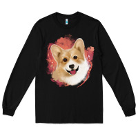 Black corgi peach watercolor background Long Sleeve Tee - Jasminsmagicworld