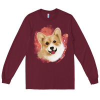 Burgundy corgi peach watercolor background Long Sleeve Tee - Jasminsmagicworld