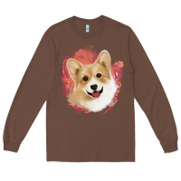 Chestnut corgi peach watercolor background Long Sleeve Tee - Jasminsmagicworld
