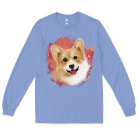 Colony Blue corgi peach watercolor background Long Sleeve Tee - Jasminsmagicworld
