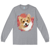 Heather Grey corgi peach watercolor background Long Sleeve Tee - Jasminsmagicworld