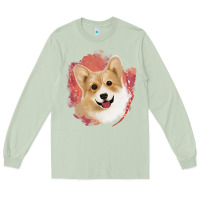 Matcha corgi peach watercolor background Long Sleeve Tee - Jasminsmagicworld