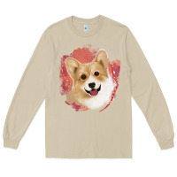 Mushroom corgi peach watercolor background Long Sleeve Tee - Jasminsmagicworld