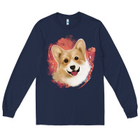 Navy corgi peach watercolor background Long Sleeve Tee - Jasminsmagicworld