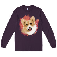 Plum corgi peach watercolor background Long Sleeve Tee - Jasminsmagicworld