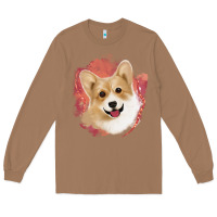 Toasted Coconut corgi peach watercolor background Long Sleeve Tee - Jasminsmagicworld