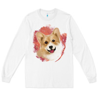 White corgi peach watercolor background Long Sleeve Tee - Jasminsmagicworld